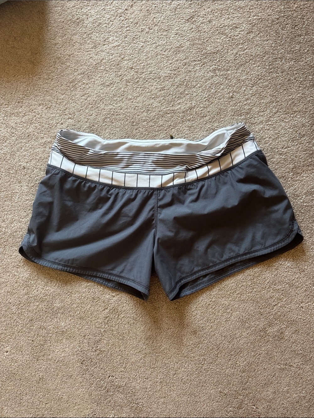 Lululemon Gray Athletic Shorts with Striped Waistband